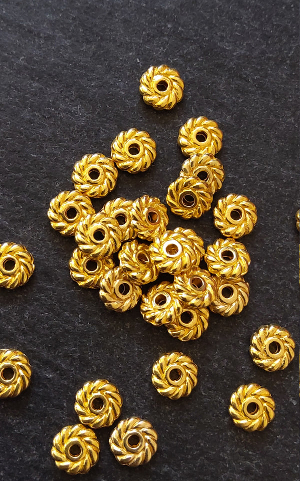 40 or 200 Spacer Beads 6mm Flat Round Gold Plated 6x1.8mm