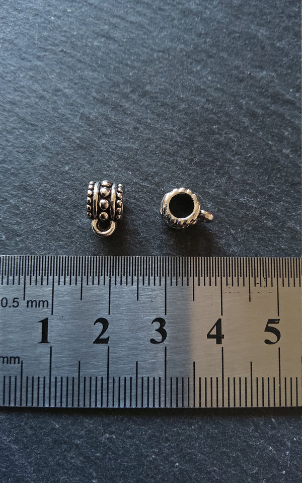 20 or 100 Bail Beads Antique Silver Tone Dot Patterned 7x7.5mm Large 5mm Hole Nickel FREE