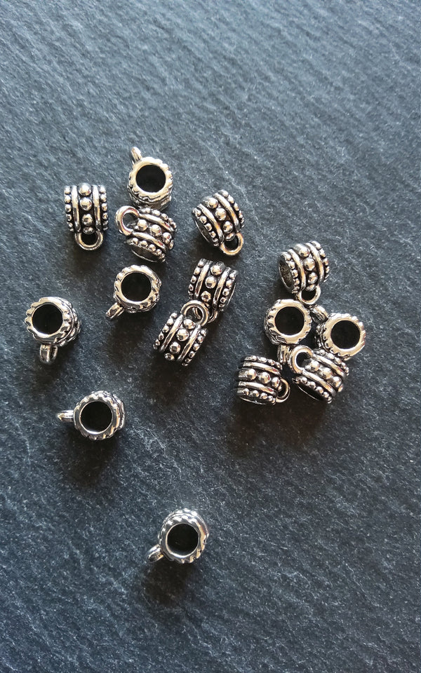 20 or 100 Bail Beads Antique Silver Tone Dot Patterned 7x7.5mm Large 5mm Hole Nickel FREE