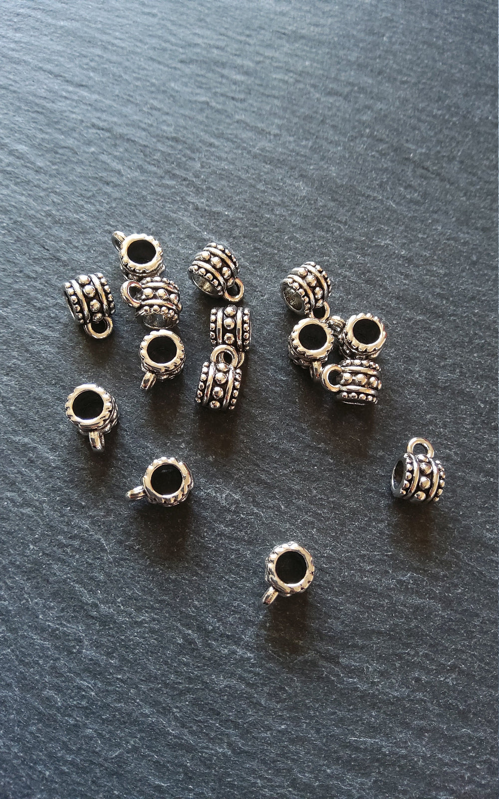 20 or 100 Bail Beads Antique Silver Tone Dot Patterned 7x6.5mm Hole: 5mm Nickel FREE