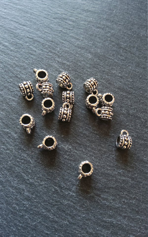 20 or 100 Bail Beads Antique Silver Tone Dot Patterned 7x7.5mm Large 5mm Hole Nickel FREE