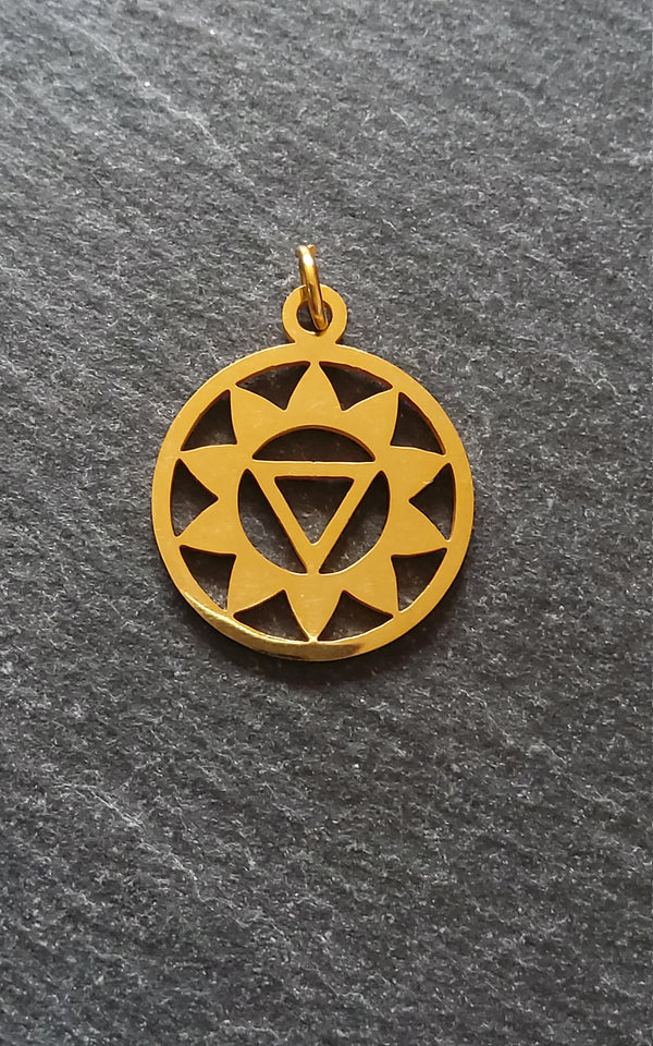 1 or 5 Golden Stainless Steel Manipura Solar Plexus Chakra Charms Flat 22x19mm