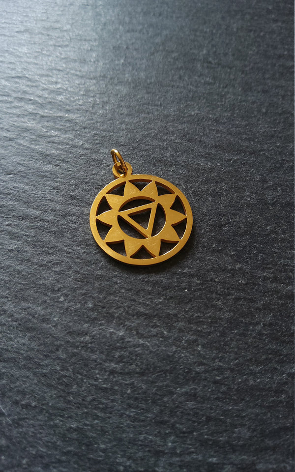 1 or 5 Golden Stainless Steel Manipura Solar Plexus Chakra Charms Flat 22x19mm