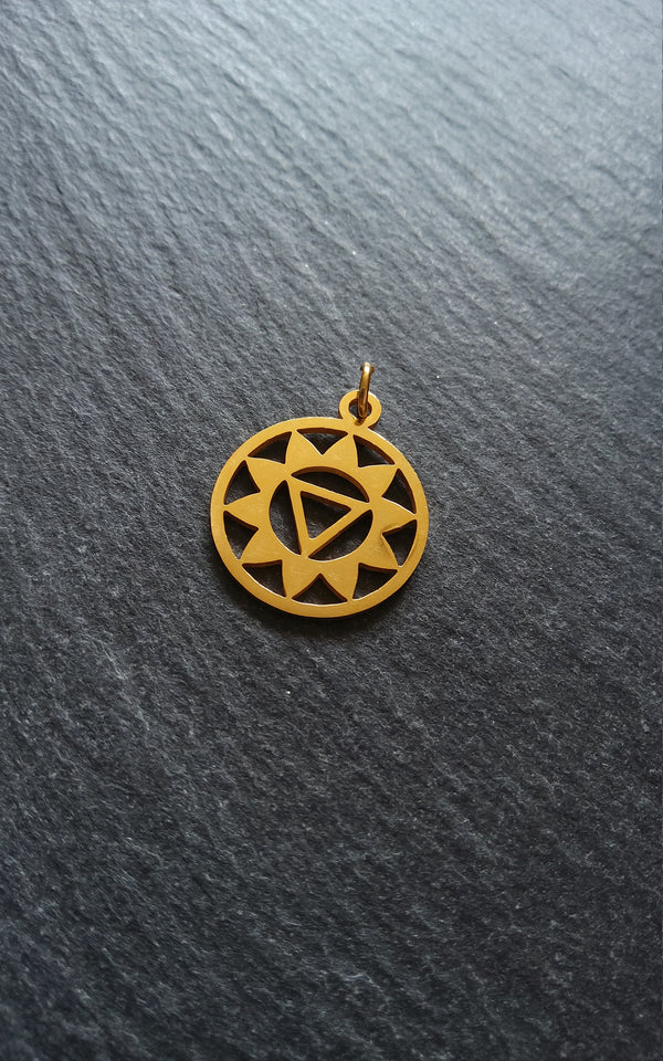 1 or 5 Golden Stainless Steel Manipura Solar Plexus Chakra Charms Flat 22x19mm