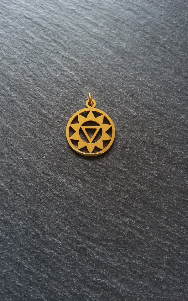 1 or 5 Golden Stainless Steel Manipura Solar Plexus Chakra Charms Flat 22x19mm