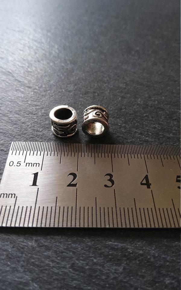 10 or 50 Antique Silver Tone 9mm Column Spacer Beads Scroll Design 9x7mm Large Hole: 5.4mm