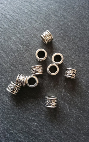 10 or 50 Antique Silver Tone 9mm Column Spacer Beads Scroll Design 9x7mm Large Hole: 5.4mm