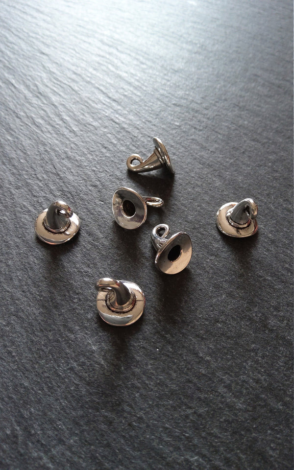 10 or 50 Witches Hat Charms Silver Tone 12x11mm