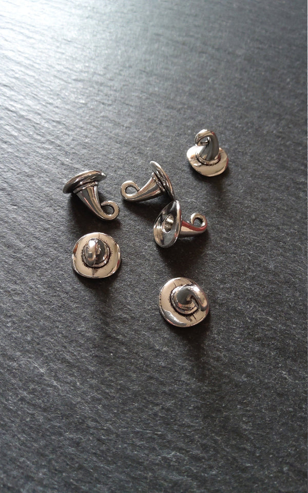 10 or 50 Witches Hat Charms Silver Tone 12x11mm