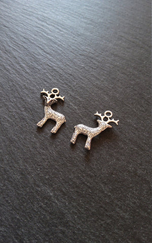 10 or 50 Reindeer Charms Antique Silver Tone Alloy 24x19x3.5mm
