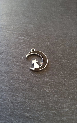 6 or 30 Cat & Crescent Moon Charms Silver Tone Alloy with Black Enamel 20x16mm - ContentedCatz