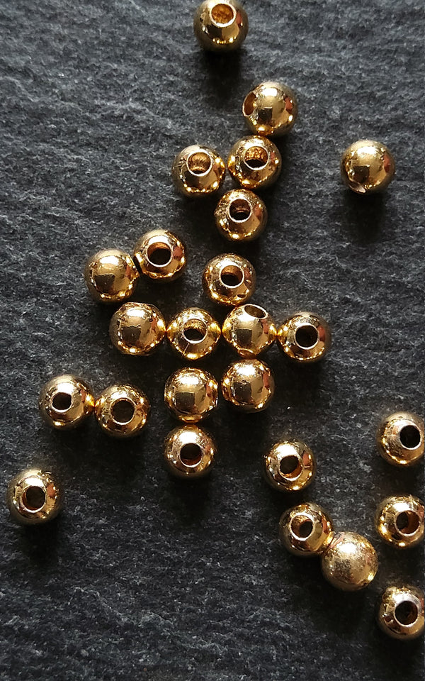 20 or 100 Real 18K Gold Plated 4mm Hollow Brass Round Ball Spacer Beads Smooth Plain. 1.5mm Hole Nickel FREE