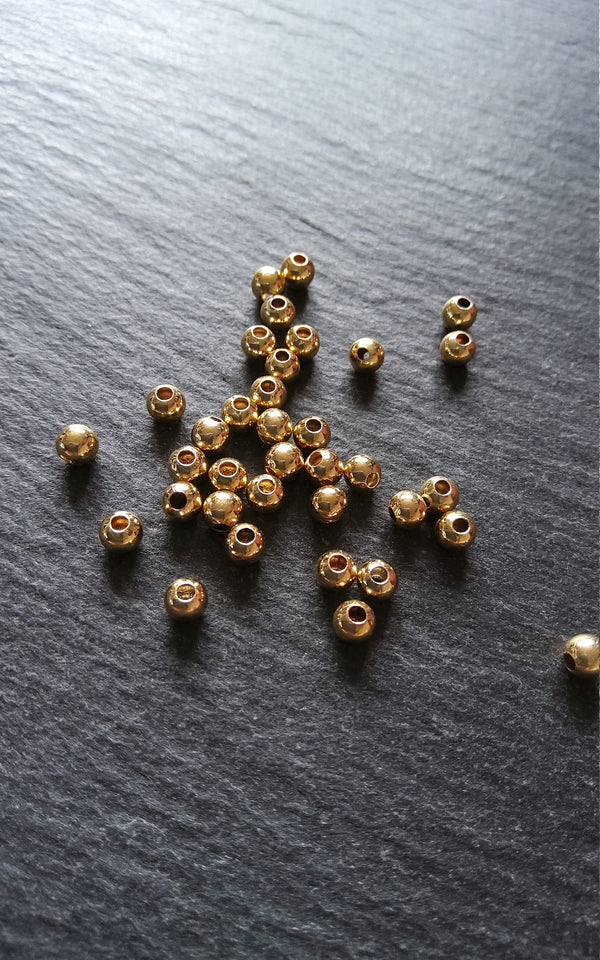 20 or 100 Real 18K Gold Plated 4mm Hollow Brass Round Ball Spacer Beads Smooth Plain. 1.5mm Hole Nickel FREE
