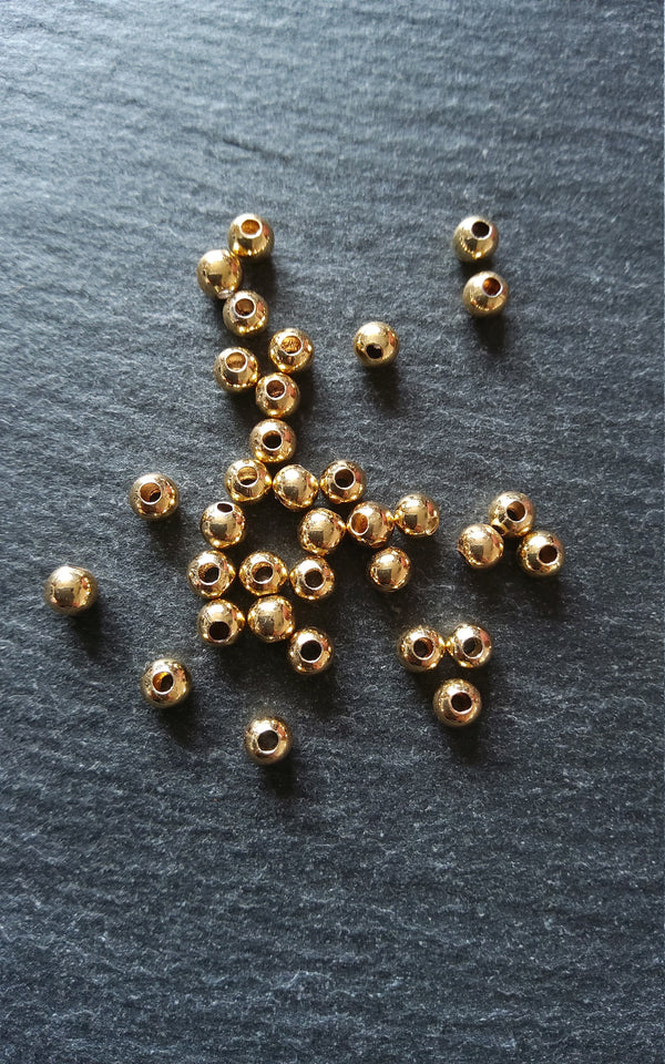 20 or 100 Real 18K Gold Plated 4mm Hollow Brass Round Ball Spacer Beads Smooth Plain. 1.5mm Hole Nickel FREE
