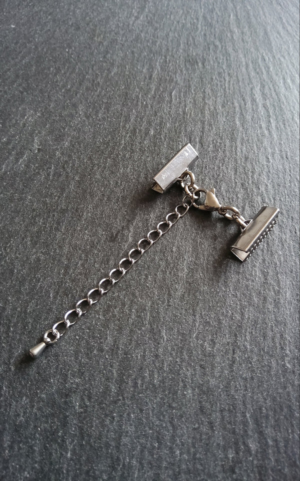 4 or 20 Stainless Steel Crimp End Sets for 16mm (5/8 inch) Wide Chokers With Extender Chain