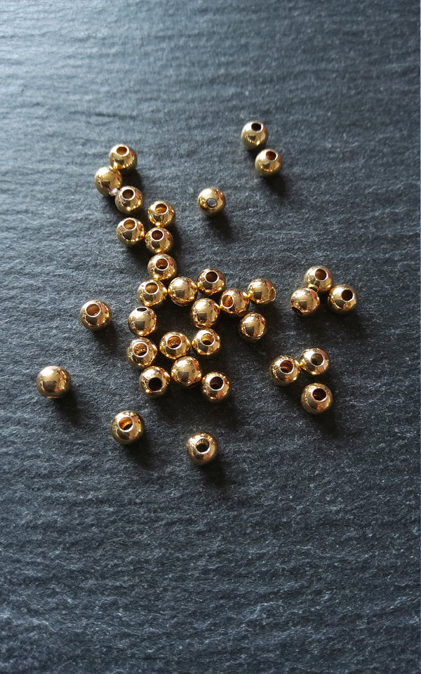 20 or 100 Real 18K Gold Plated 4mm Hollow Brass Round Ball Spacer Beads Smooth Plain. 1.5mm Hole Nickel FREE