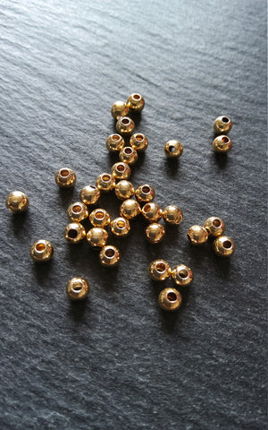 20 or 100 Real 18K Gold Plated 4mm Hollow Brass Round Ball Spacer Beads Smooth Plain. 1.5mm Hole Nickel FREE