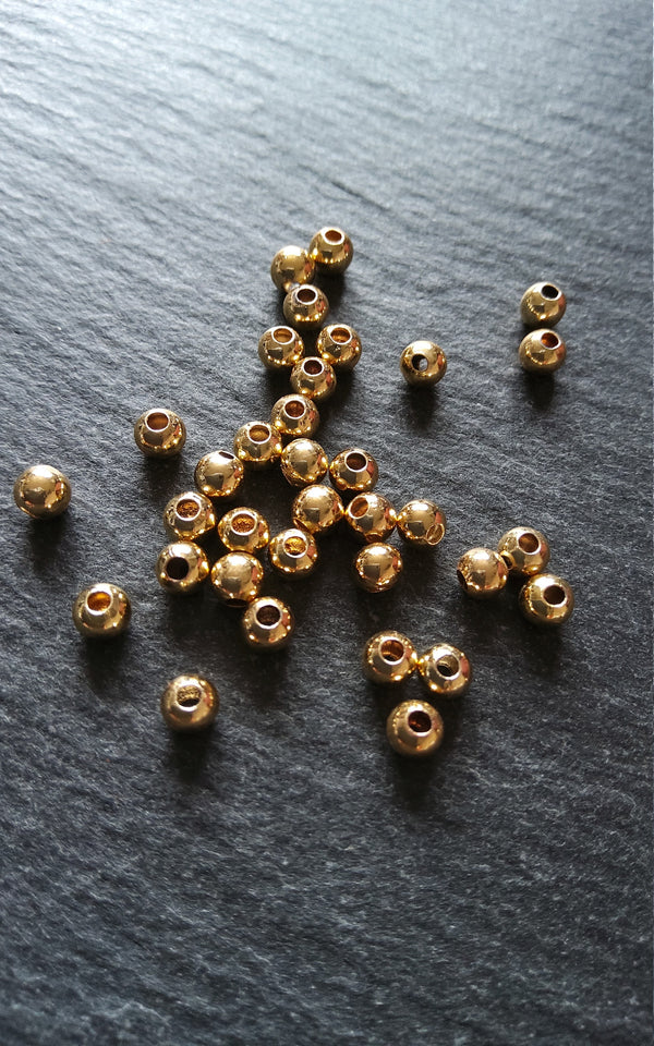 20 or 100 Real 18K Gold Plated 4mm Hollow Brass Round Ball Spacer Beads Smooth Plain. 1.5mm Hole Nickel FREE