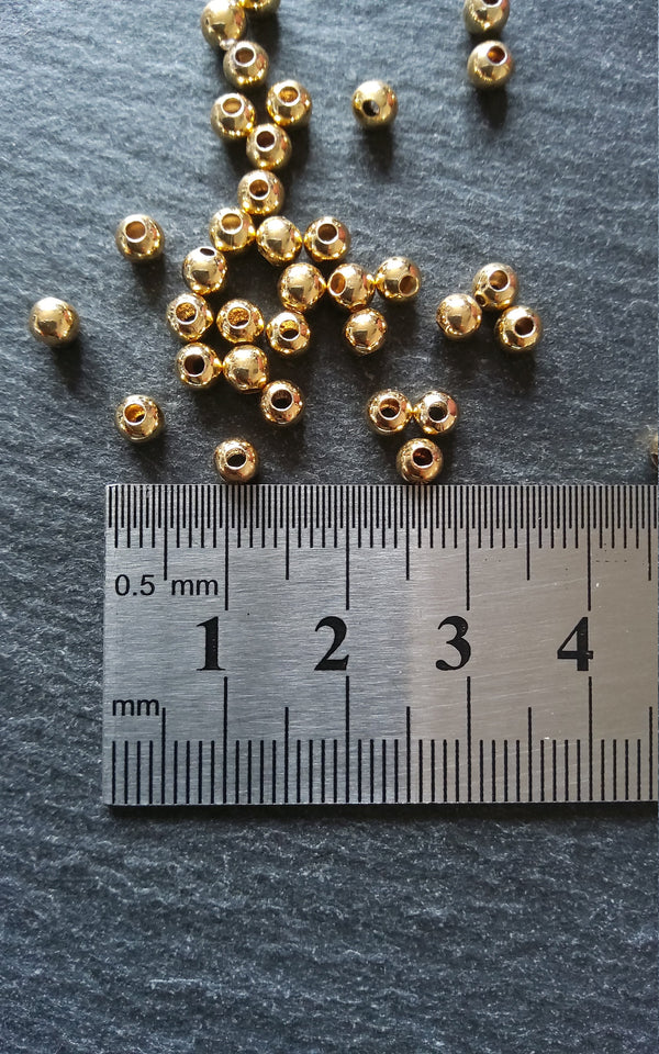 20 or 100 Real 18K Gold Plated 4mm Hollow Brass Round Ball Spacer Beads Smooth Plain. 1.5mm Hole Nickel FREE