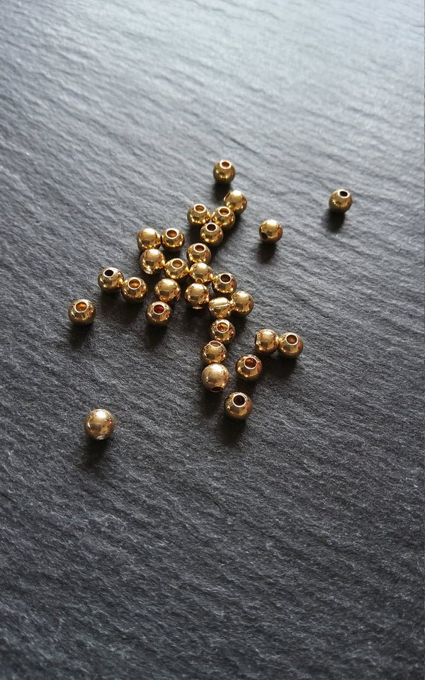 20 or 100 Real 18K Gold Plated 4mm Hollow Brass Round Ball Spacer Beads Smooth Plain. 1.5mm Hole Nickel FREE