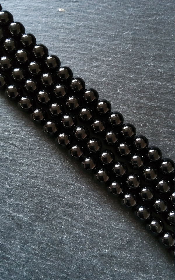 8.5mm Black Grade A Tourmaline Natural Polished Gemstone Round Beads Full 15.5 inch Strand