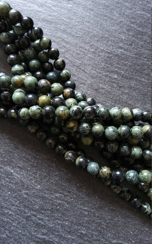 6.5mm Natural Kambaba Jasper Beads Green & Black Round Full 15.7 inch Strand. Hole: 1mm