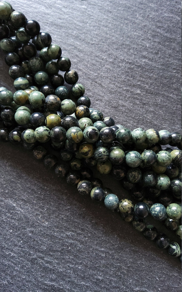 6.5mm Natural Kambaba Jasper Beads Green & Black Round Full 15.7 inch Strand. Hole: 1mm