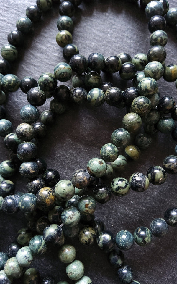 6.5mm Natural Kambaba Jasper Beads Green & Black Round Full 15.7 inch Strand. Hole: 1mm