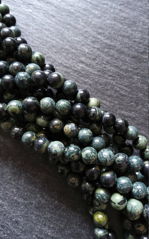 6.5mm Natural Kambaba Jasper Beads Green & Black Round Full 15.7 inch Strand. Hole: 1mm