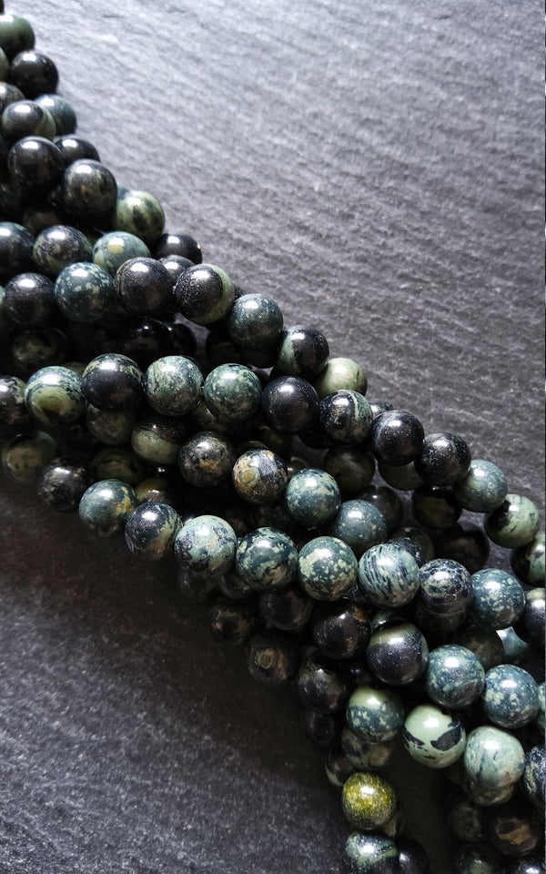 6.5mm Natural Kambaba Jasper Beads Green & Black Round Full 15.7 inch Strand. Hole: 1mm