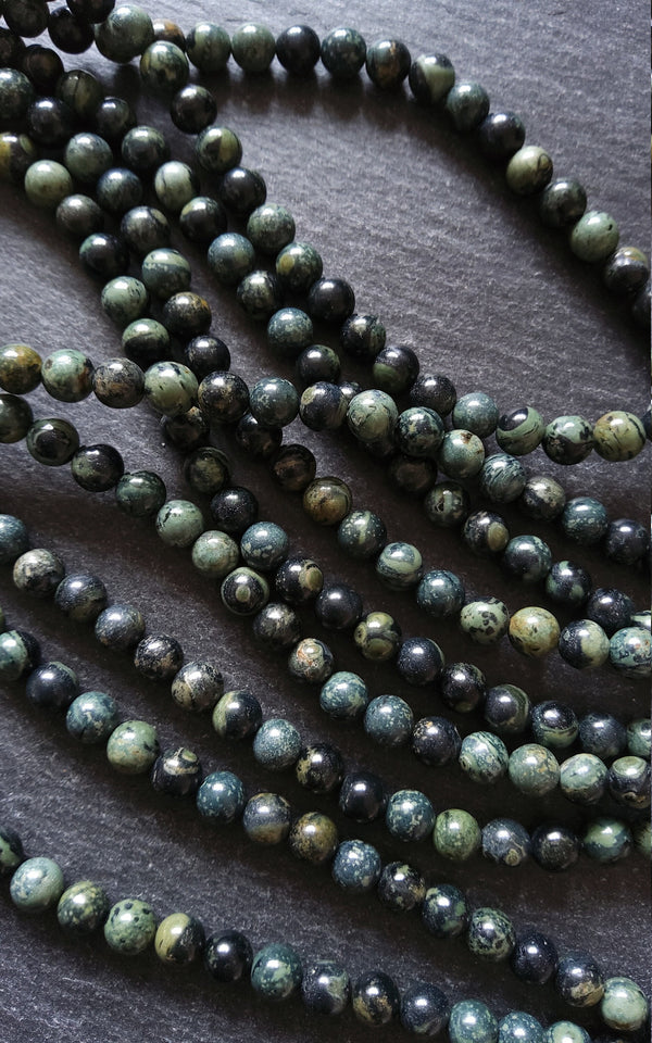 6.5mm Natural Kambaba Jasper Beads Green & Black Round Full 15.7 inch Strand. Hole: 1mm