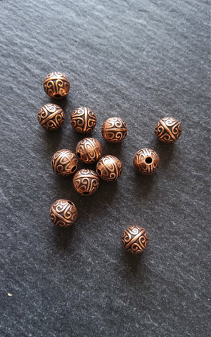 20 or 100 Chinese Design 7mm Beads Antique Red Copper Tone Alloy Round Spacer Ball Hole: 1.4mm