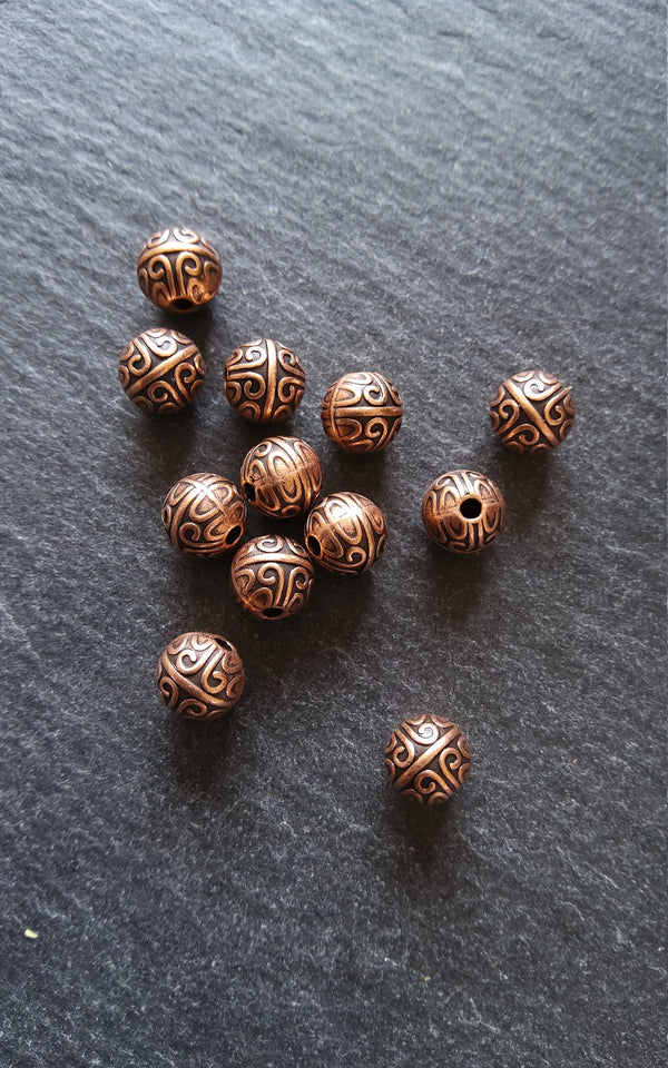 20 or 100 Chinese Design 7mm Beads Antique Red Copper Tone Alloy Round Spacer Ball Hole: 1.4mm
