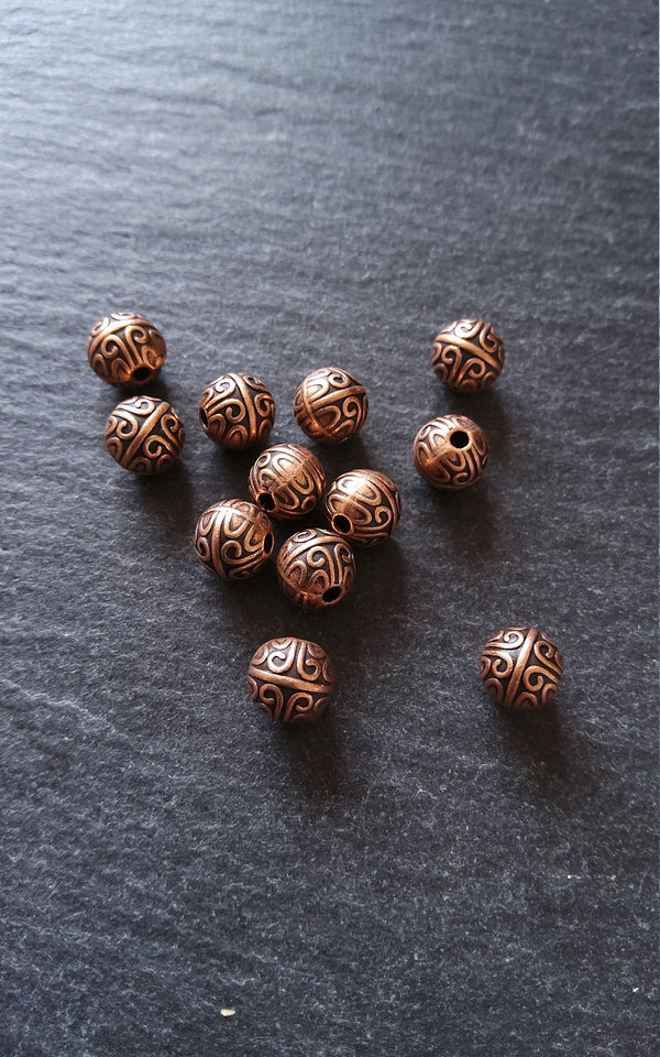 20 or 100 Chinese Design 7mm Beads Antique Red Copper Tone Alloy Round Spacer Ball Hole: 1.4mm
