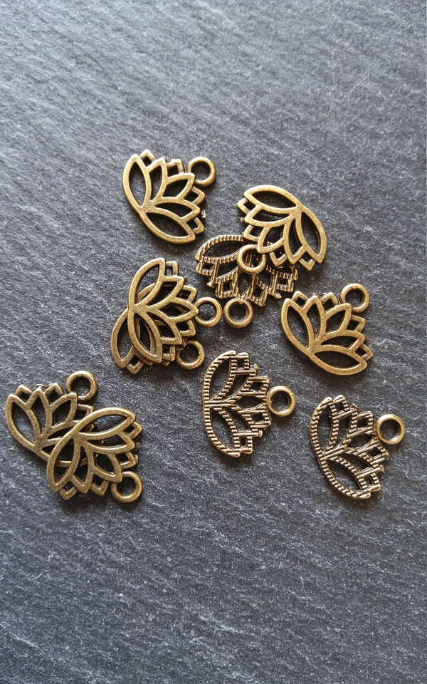 20 or 100 Antique Bronze Tone 17x15mm Tone Lotus Flower Charms