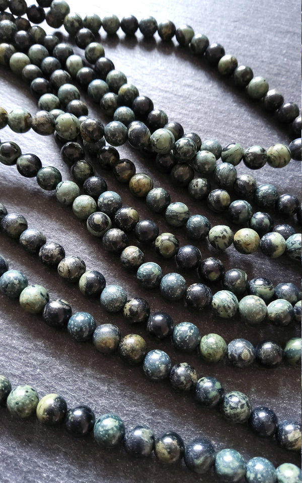 6.5mm Natural Kambaba Jasper Beads Green & Black Round Full 15.7 inch Strand. Hole: 1mm
