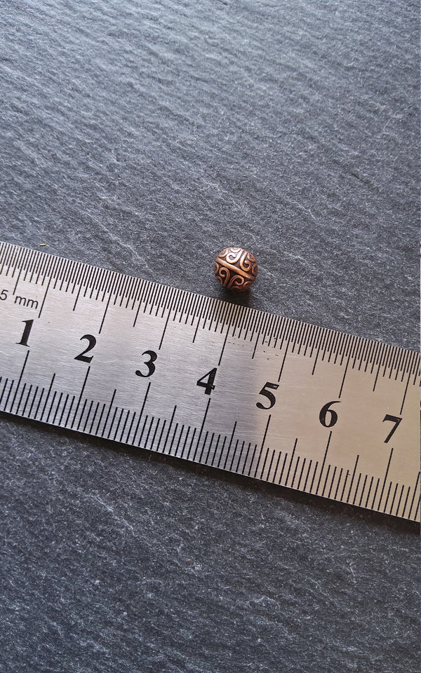 20 or 100 Chinese Design 7mm Beads Antique Red Copper Tone Alloy Round Spacer Ball Hole: 1.4mm