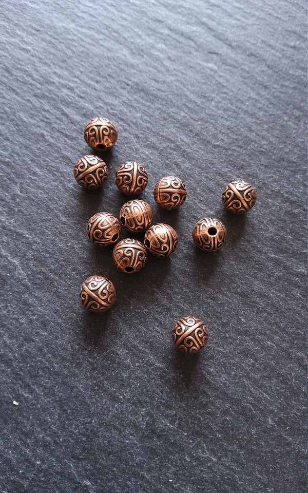 20 or 100 Chinese Design 7mm Beads Antique Red Copper Tone Alloy Round Spacer Ball Hole: 1.4mm