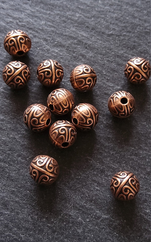 20 or 100 Chinese Design 7mm Beads Antique Red Copper Tone Alloy Round Spacer Ball Hole: 1.4mm