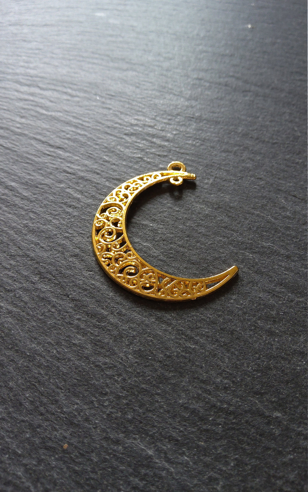 6 or 30 Crescent Moon Connector Pendants Pierced Design Bright Gold Tone 40x31mm