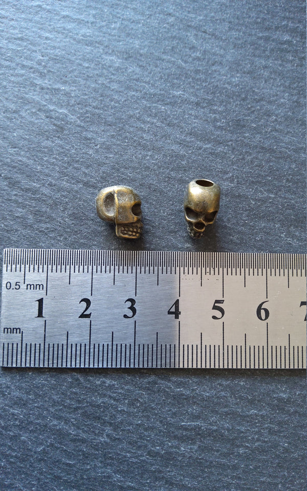 8 or 40 Antique Bronze Tone 12mm 3D Skull Beads 12x8x10mm Vertical 3.5mm Hole