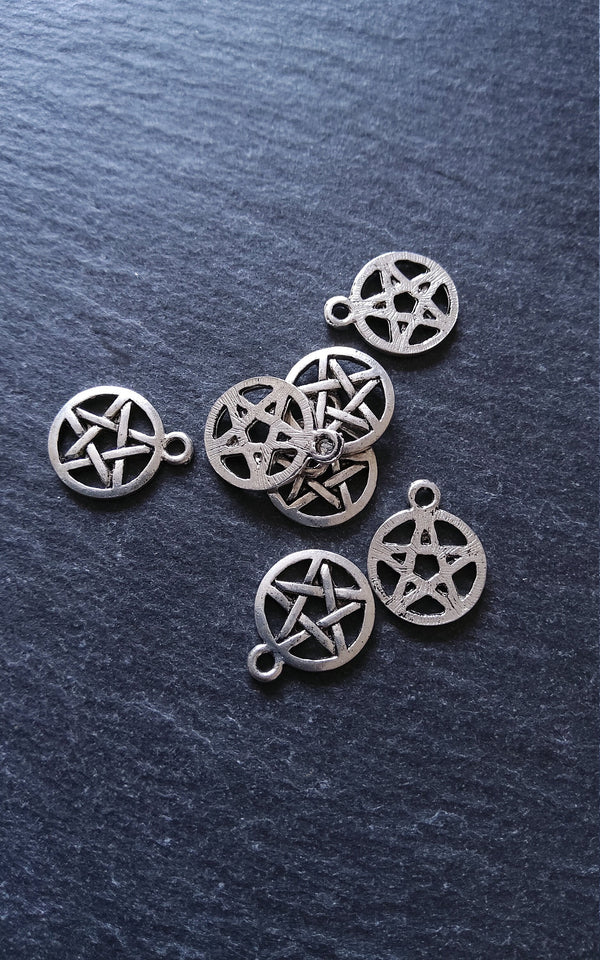 12 or 60 Pentagram Charms Antique Silver Alloy 15x12mm