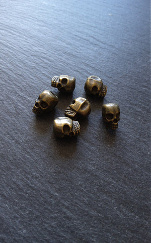 8 or 40 Antique Bronze Tone 12mm 3D Skull Beads 12x8x10mm Vertical 3.5mm Hole