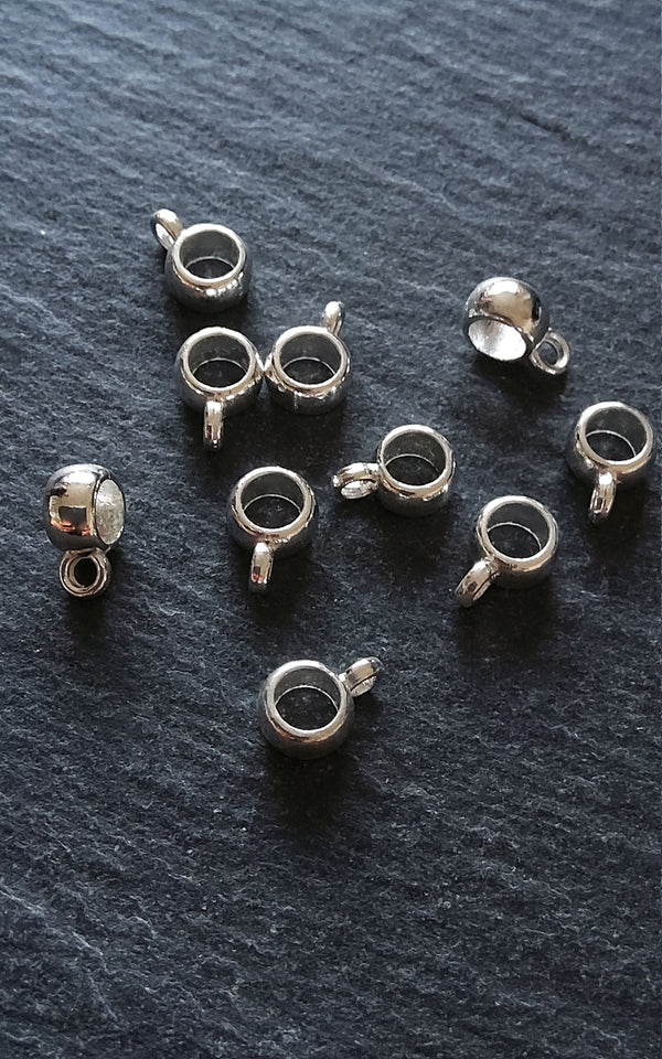 20 or 100 Bright Silver Plated Bail Beads 9x4mm Plain Metal Alloy 3.5mm Hole