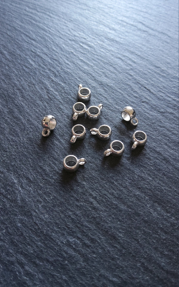 20 or 100 Bright Silver Plated Bail Beads 9x4mm Plain Metal Alloy 3.5mm Hole