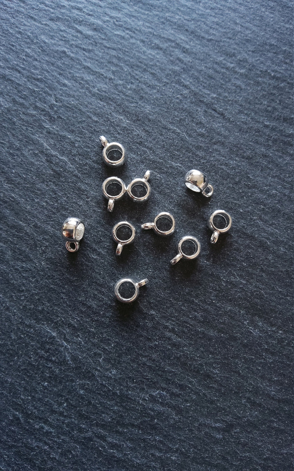 20 or 100 Bright Silver Plated Bail Beads 9x4mm Plain Metal Alloy Hole: 3.5mm