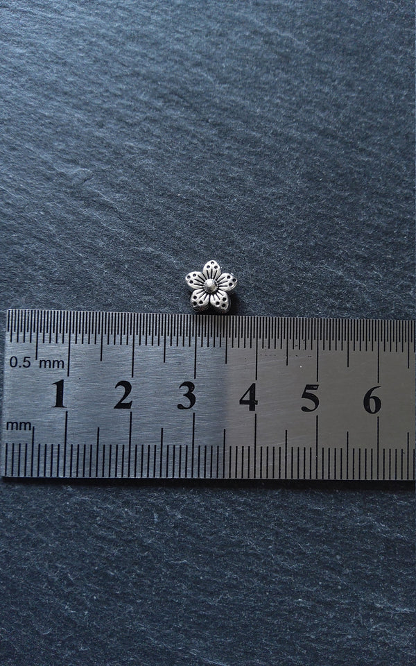 20 or 100 Antique Silver Tone 9mm Tibetan Flower Spacer Beads 9x5mm