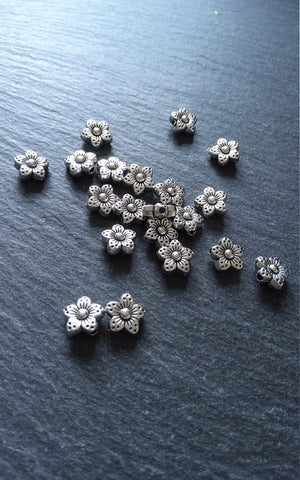 20 or 100 Antique Silver Tone 9mm Tibetan Flower Spacer Beads 9x5mm