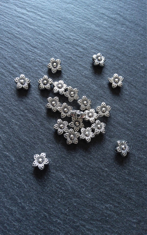 20 or 100 Antique Silver Tone 9mm Tibetan Flower Spacer Beads 9x5mm