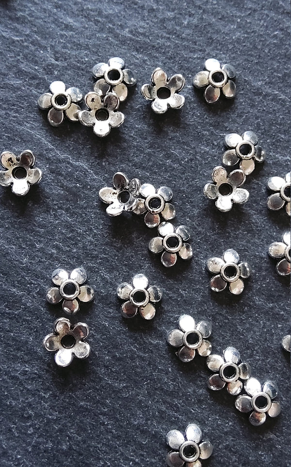 100 or 400 Flower Bead Caps 6mm Antique Silver Tone